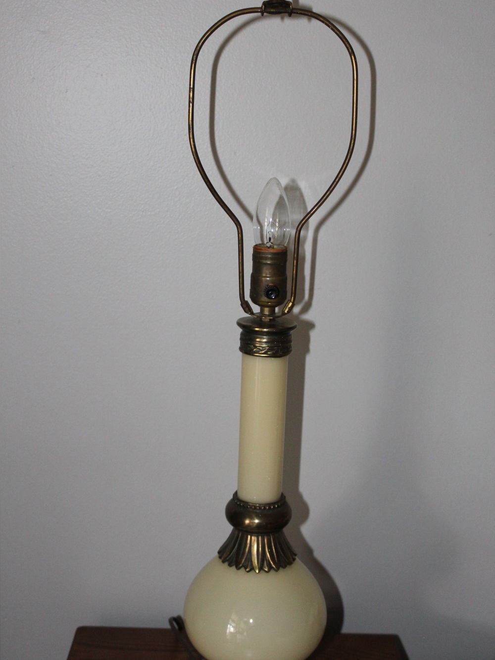 Pair of Cream Glass and Brass Column Table Lamps - Picture 2 of 7